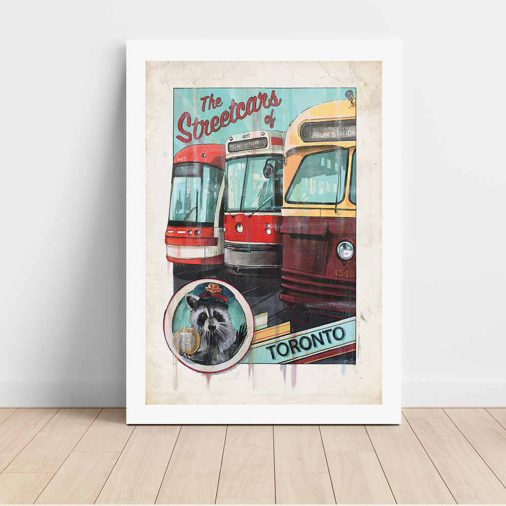 The Streetcars of Toronto Canvas Wrap Poster featuring a racoon