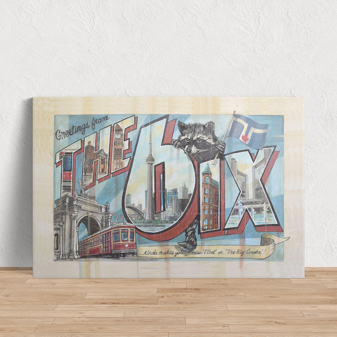 The 6ix Toronto Art Print Canvas Poster leaning against the wall