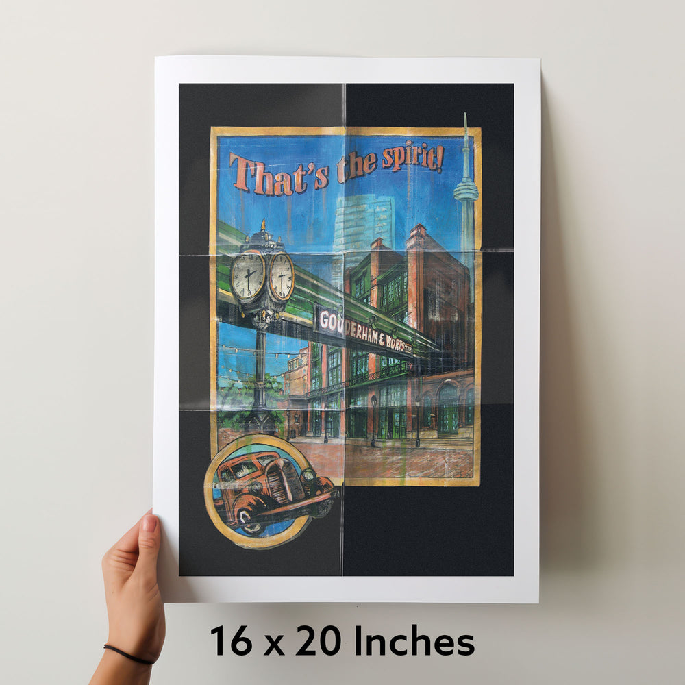 Distillery District Toronto Poster 16X20 being held up by a hand