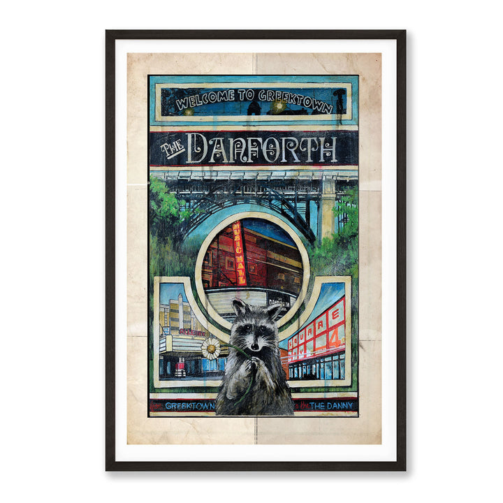 Danforth Greektown Toroto Art Print Poster framed in black