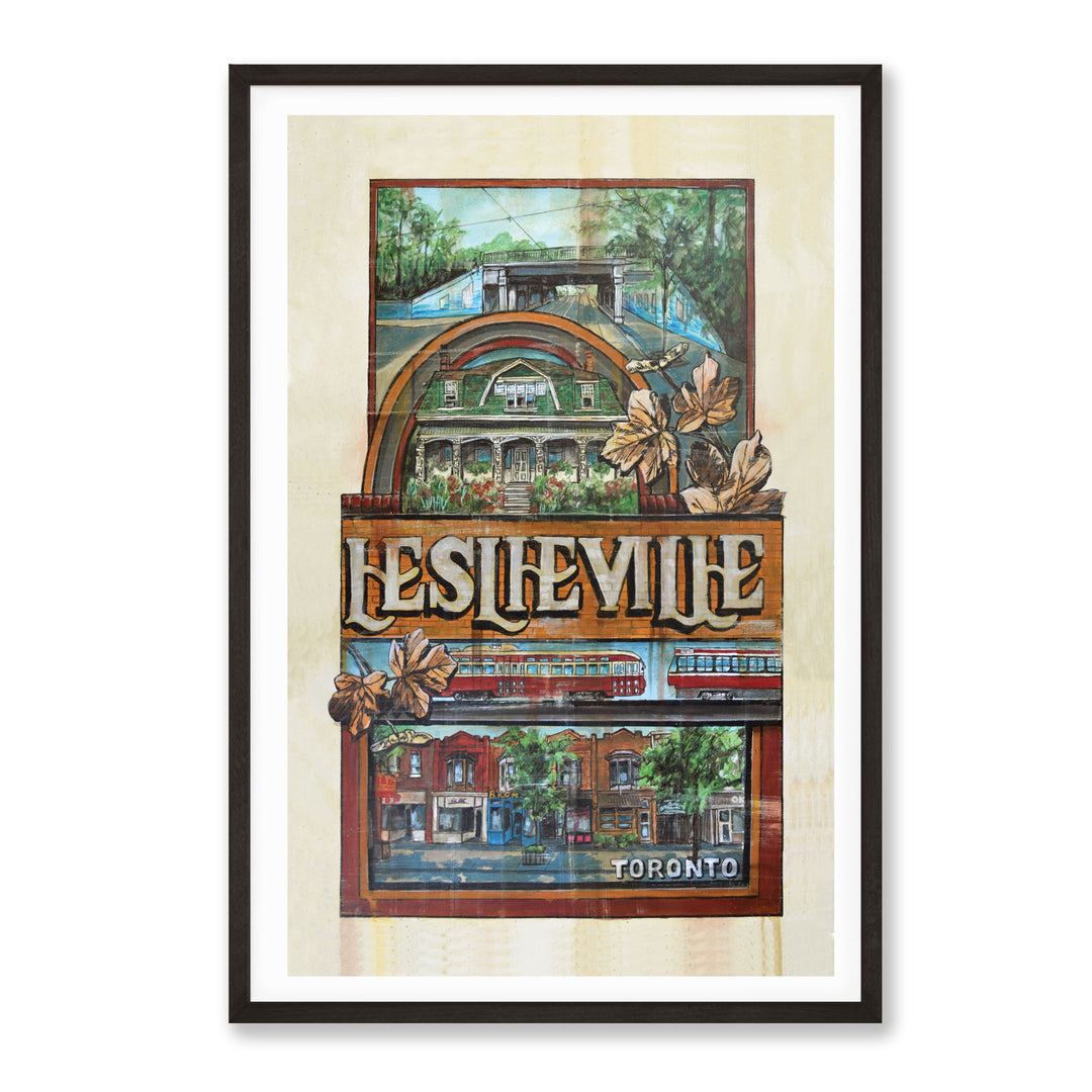 Leslieville Toronto Art Print Poster framed in black