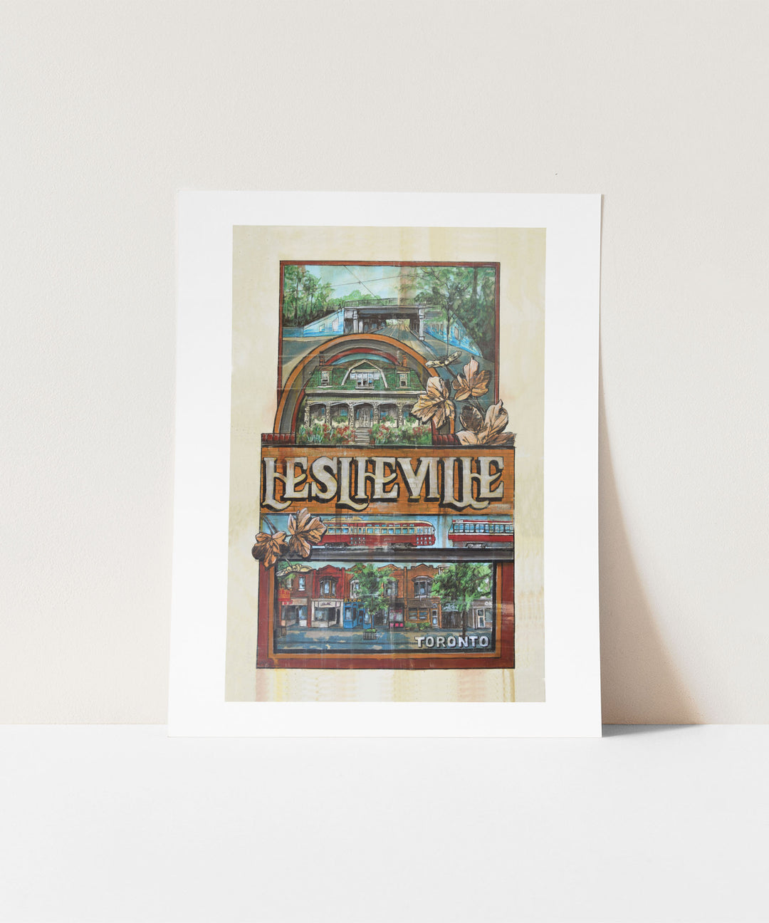 Vintage Leslieville Toronto Poster by Rob Croxford featuring the sign, the bridge and everything!