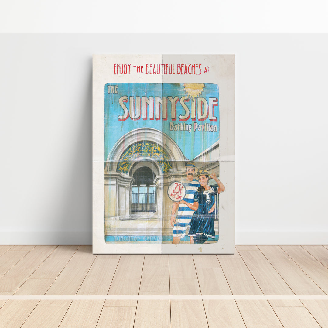 Sunnyside Canvas Wrapped Poster leaning against a wall