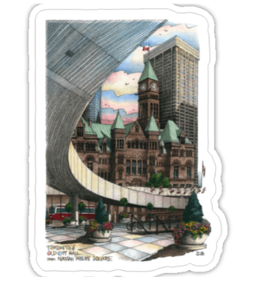 Nathan Phillips Square Toronto Plastic Die-Cut Sticker | Totally Toronto Art Inc. 