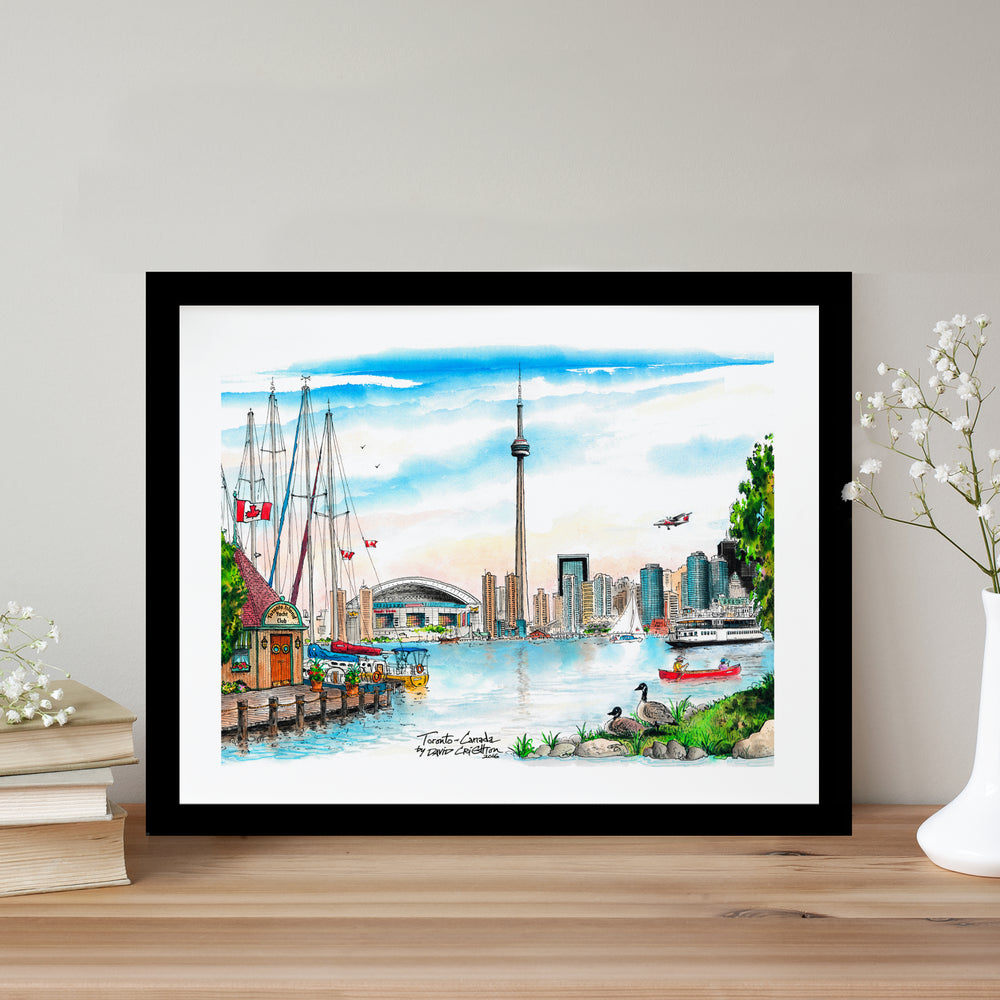 Toronto Island Skyline Glass Framed Poster