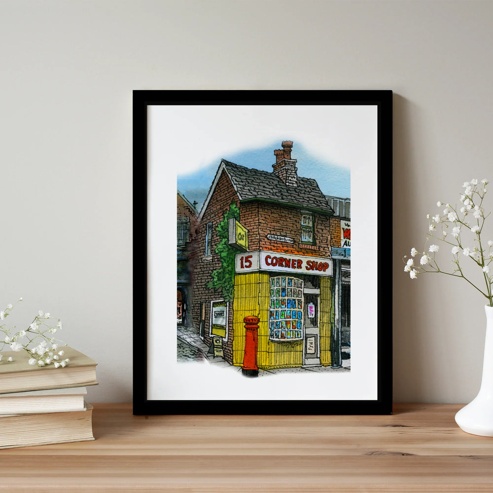 05_398-Corner_Shop-Glass_Framed - Totally Toronto Art Inc. 