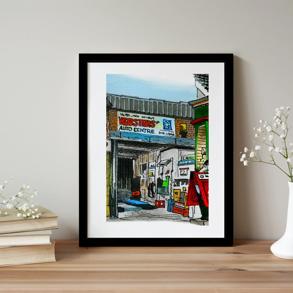 05_399-Webster_s_Garage-_Glass_Framed - Totally Toronto Art Inc. 