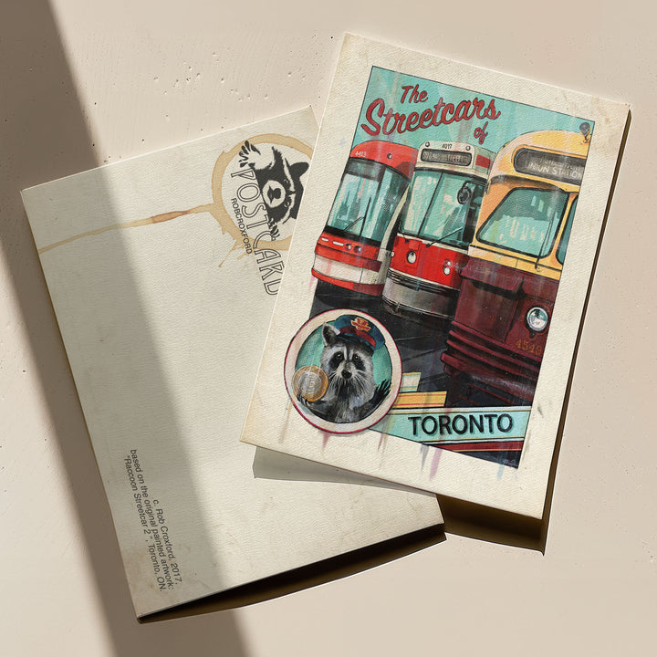 Streetcars of Toronto Postcard with Raccoon by Rob Croxford