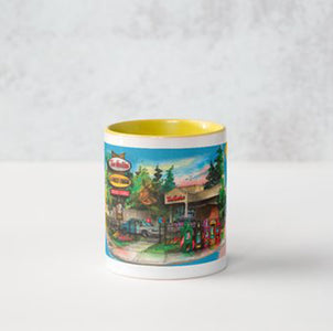Cute Tim Horton Art Coffee Mug with Yellow Accent