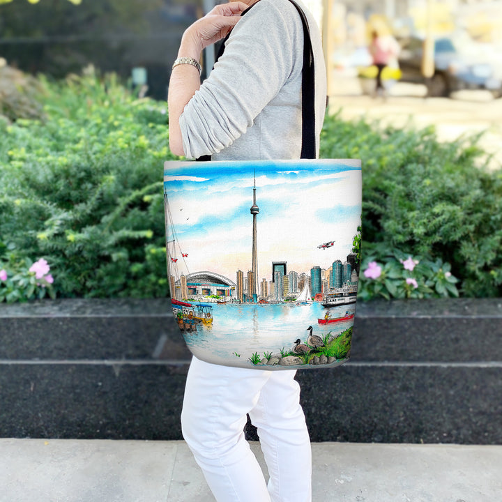 Toronto Island Skyline Tote Bags