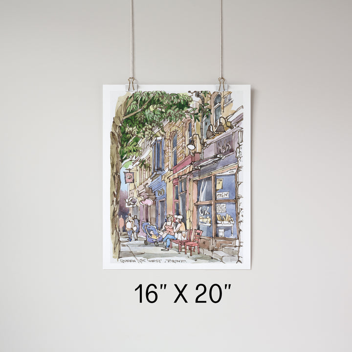 Queen Street Vibe Toronto Poster hung up by clips 16x20''