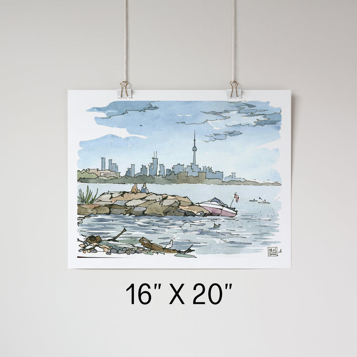 Toronto Skyline from the Island poster being hung up by clips 16X20''