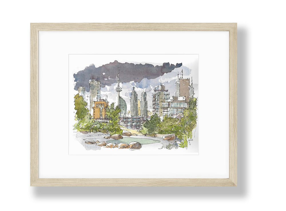 Stormy Toronto Skyline Poster Landscape in a glass frame