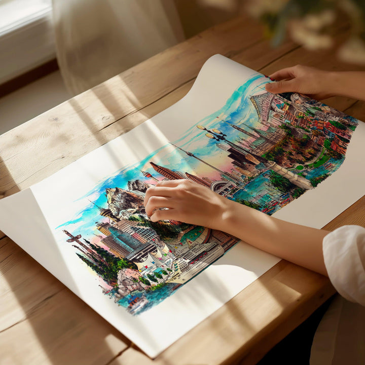  Beautiful illustration of Canada Coast to Coast from Toronto Art Shop on a wooden desk, dappled in sunlight. 