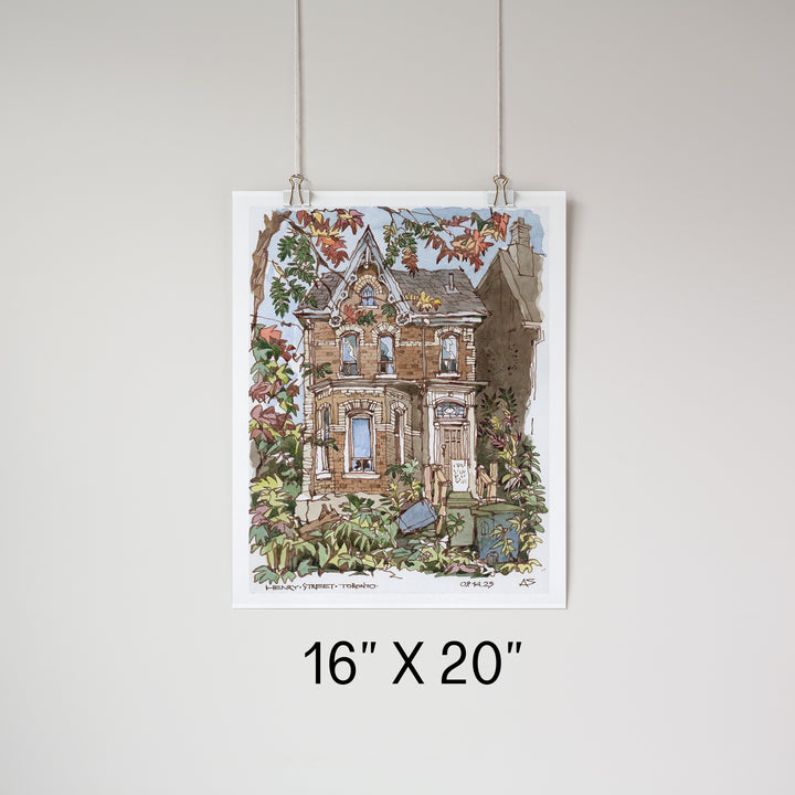 Victorian House Toronto Poster hung up by clips 16x20''