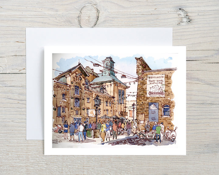 Distillery District  Greeting Card Grey Flatlay on a white wood Desk