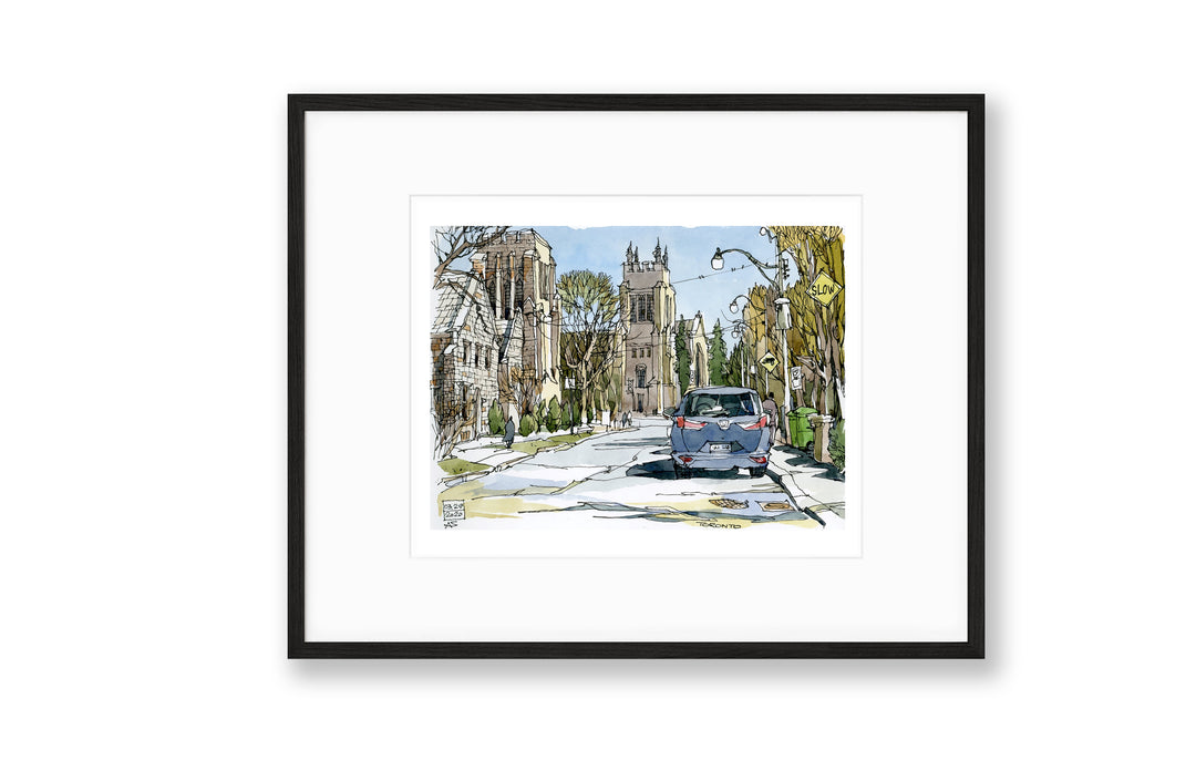 Black Framed Toronto Street with Church poster