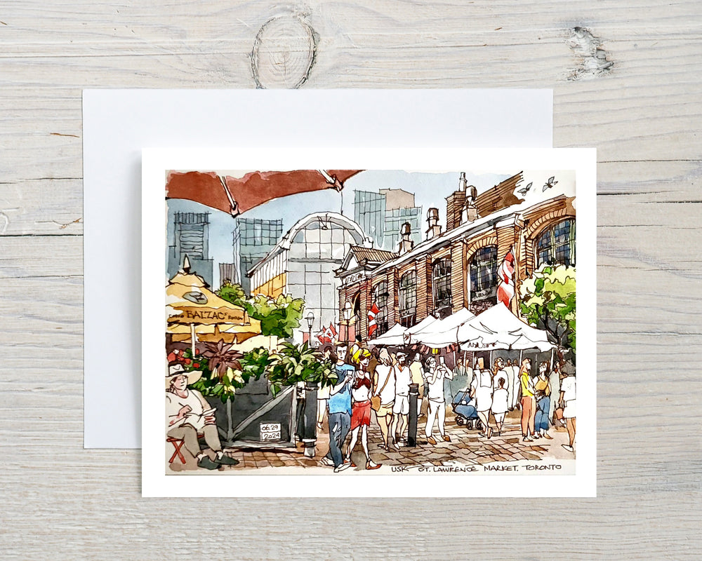 St. Lawrence Market Street  Greeting Card Grey Flatlay on a white wood Desk