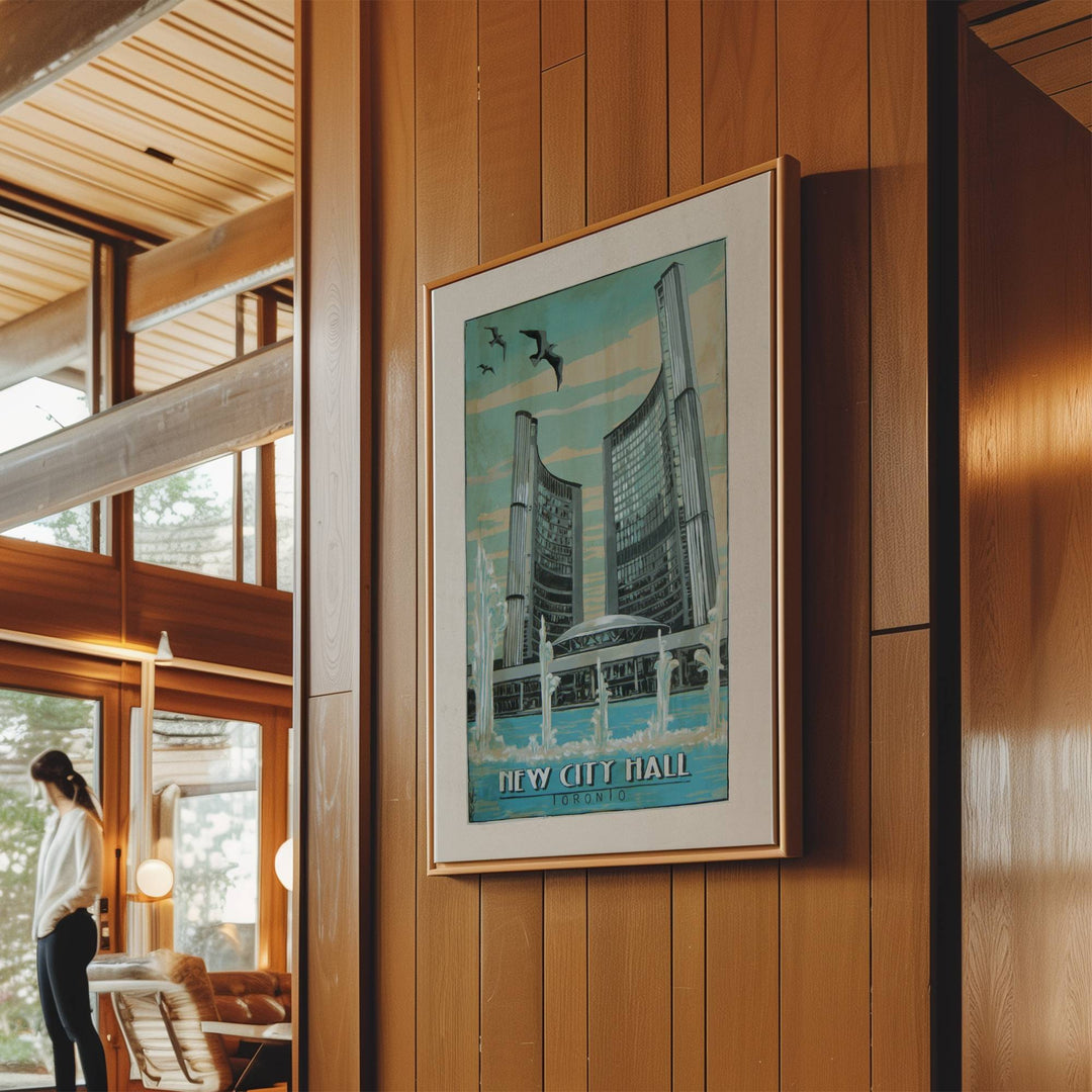 Toronto City Hall Vintage Poster in wood panelled cottage