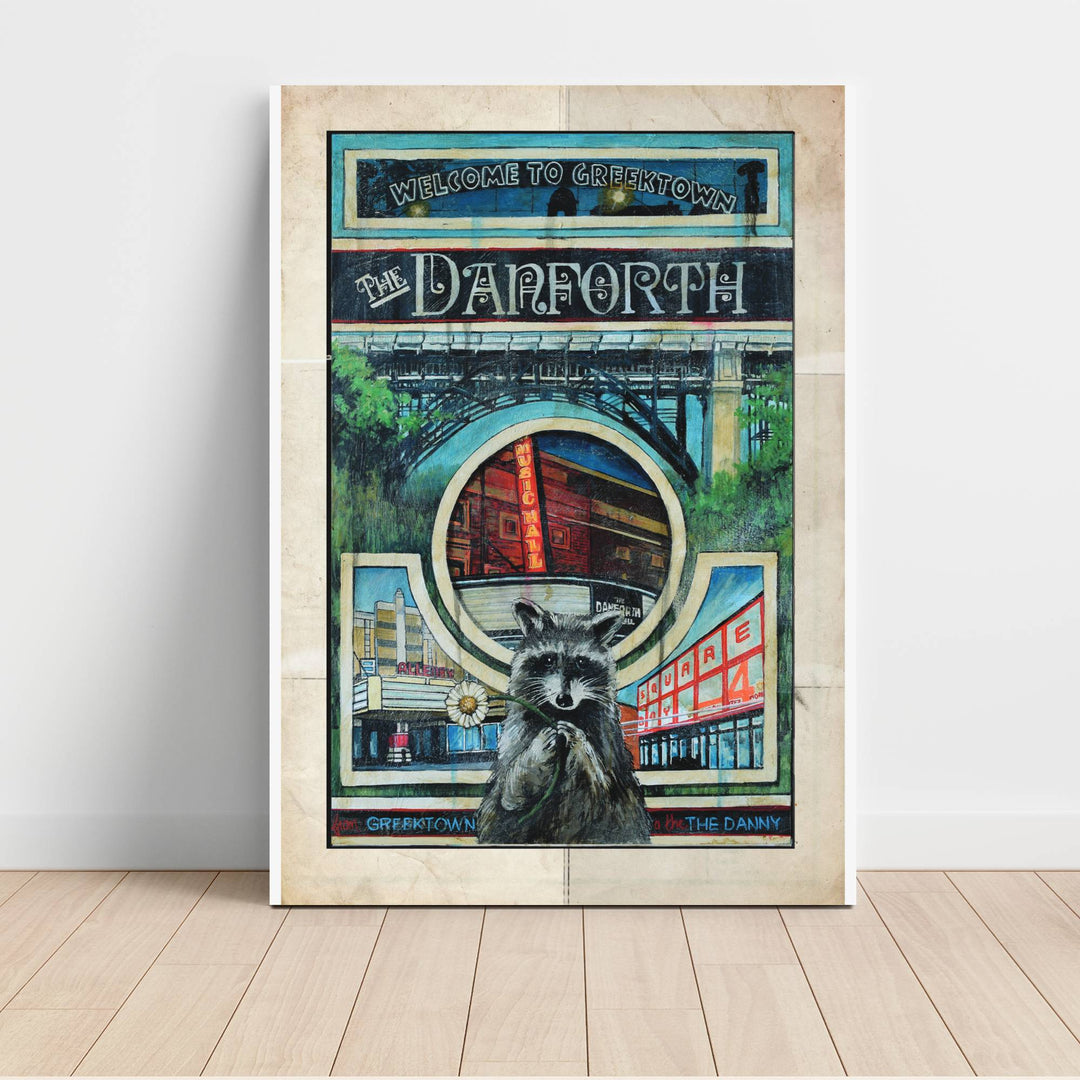 The Danforth Toronto Canvas Wrap Art Poster with a Racoon