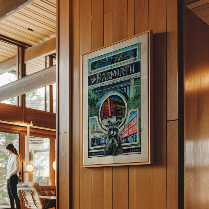 The Danforth, Toronto canvas framed art print hanging in a cottage
