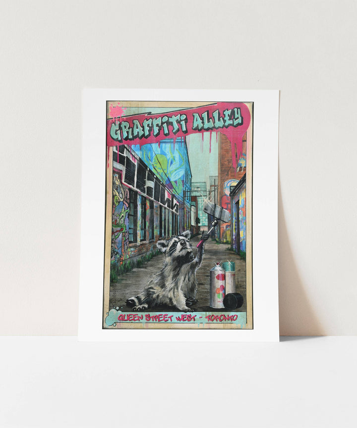 Grafitti Alley Toronto Poster Print with Racoon