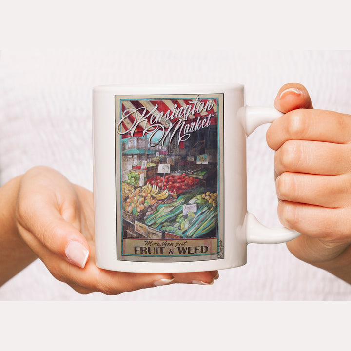 Kensington Market Coffee Mug with a cute vintage Rob Croxford poster print on it!