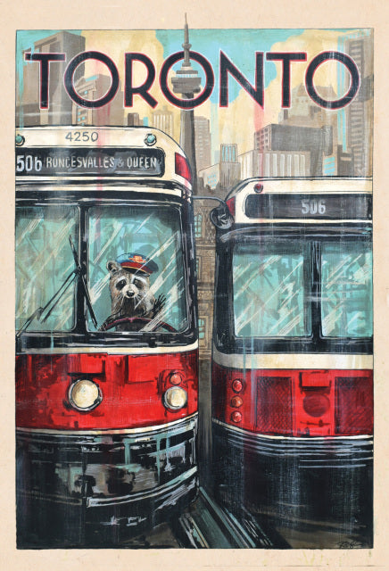 Racoon Street Car Toronto Postcard with artwork by Rob Croxford