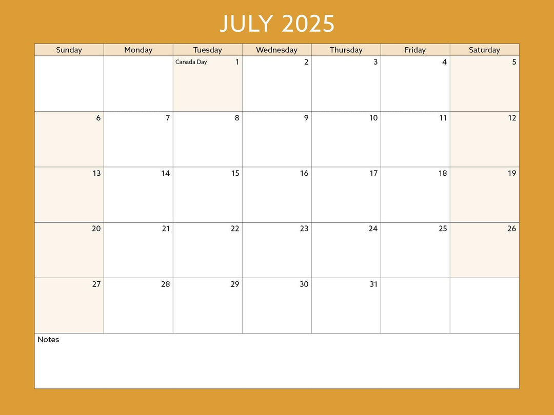 Toronto Neighbourhood Calendar Page: July 2025