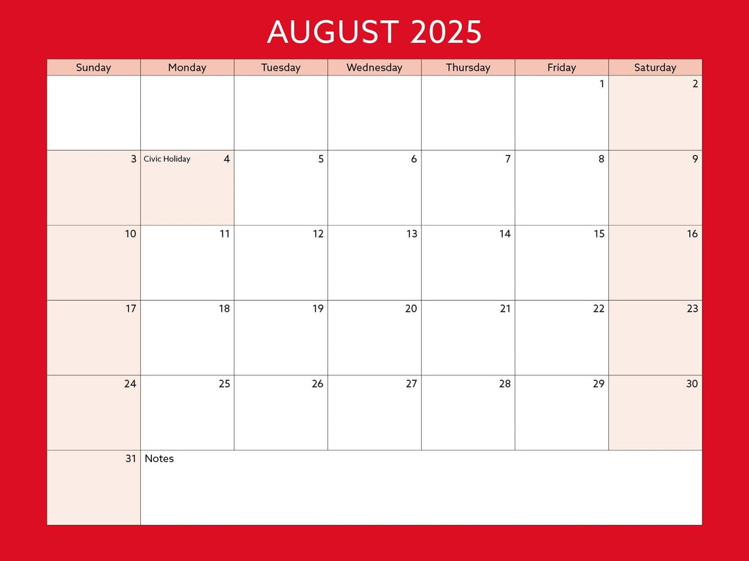 Toronto Neighbourhood Calendar Page: August 2025