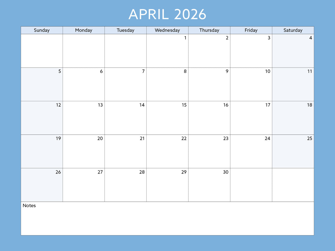 April 2026 calendar on a blue background