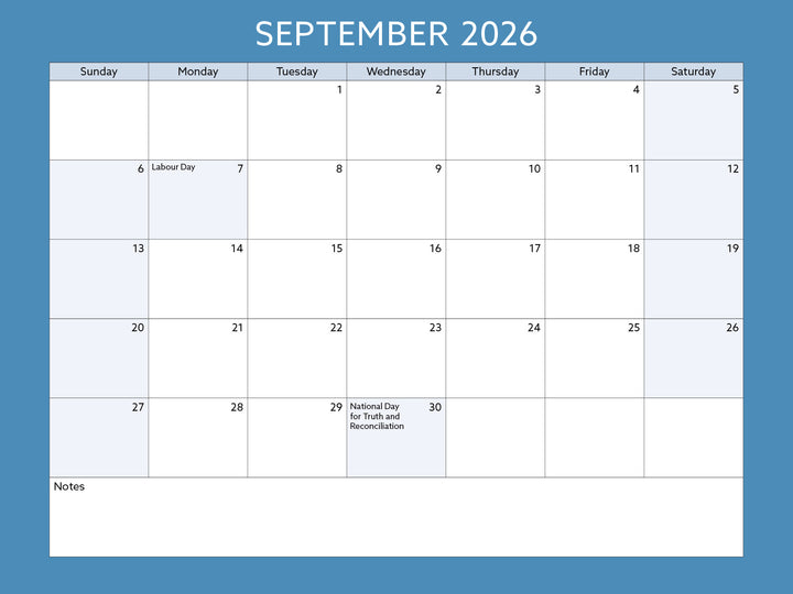 September 2026 calendar on a blue background