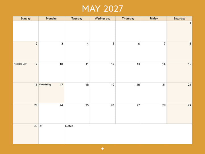 2027 Toronto Neighbourhood Calendar