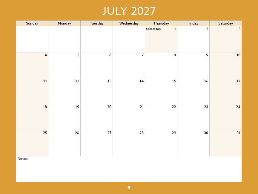 2027 Toronto Neighbourhood Calendar
