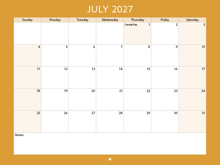 2027 Toronto Neighbourhood Calendar