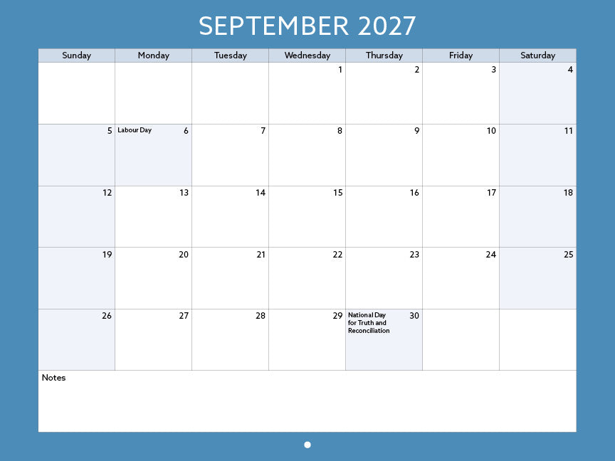 2027 Toronto Neighbourhood Calendar