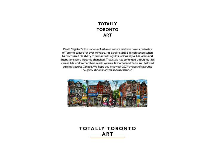 2027 Toronto Neighbourhood Calendar