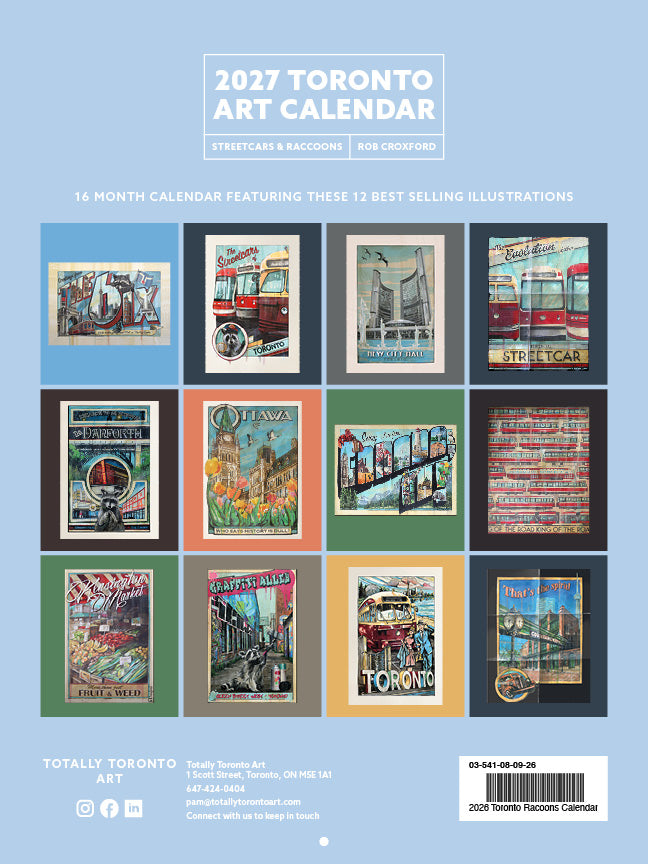 2027 Toronto Streetcars & Raccoons Wall Calendar