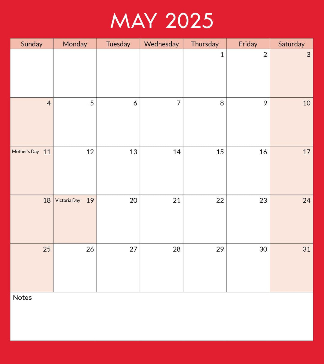 Toronto Landmarks Calendar Page: May 2025