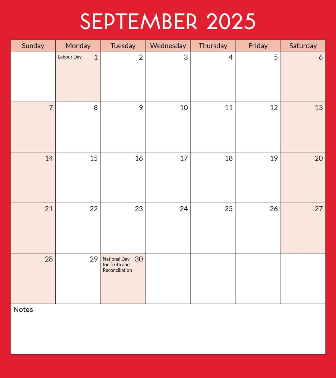 Toronto Landmarks Calendar Page: September 2025