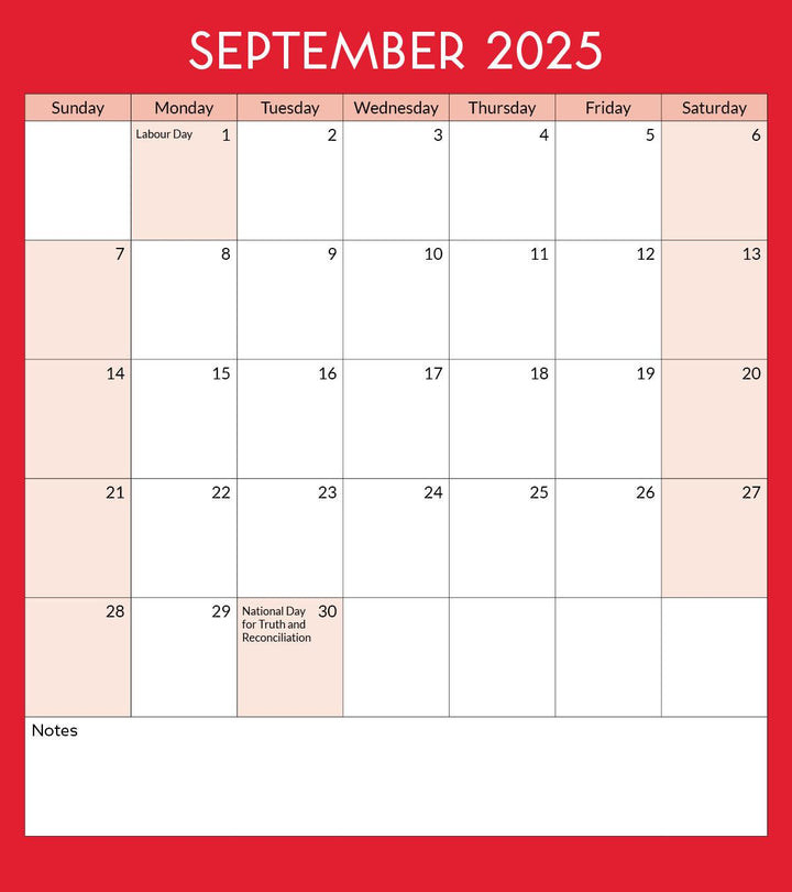 Toronto Landmarks Calendar Page: September 2025