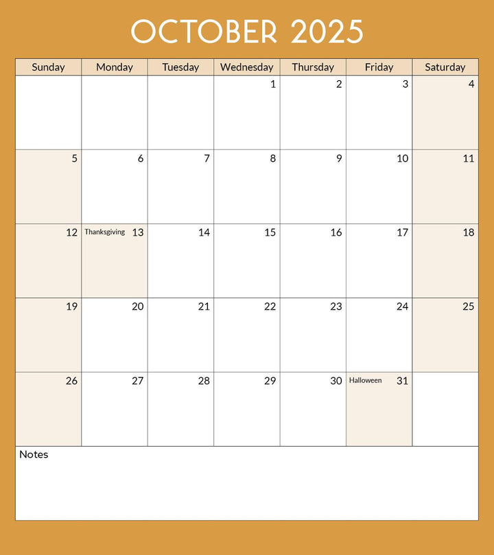 Toronto Landmarks Calendar Page: October 2025