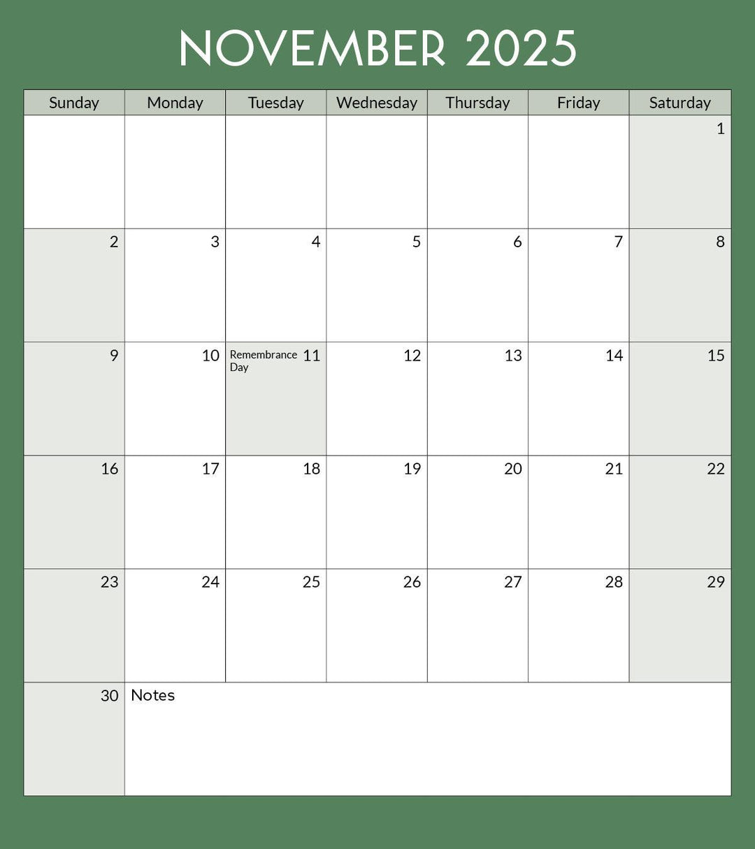 Toronto Landmarks Calendar Page: November 2025