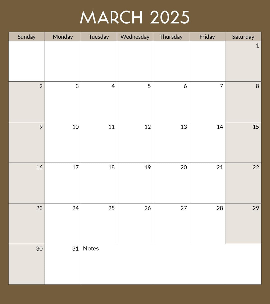 Toronto Landmarks Calendar Page: March 2025