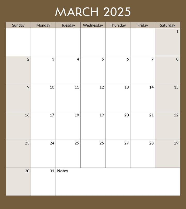 Toronto Landmarks Calendar Page: March 2025