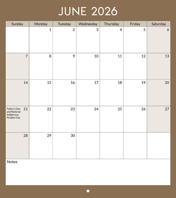 Calendar for June 2026 with a brown border