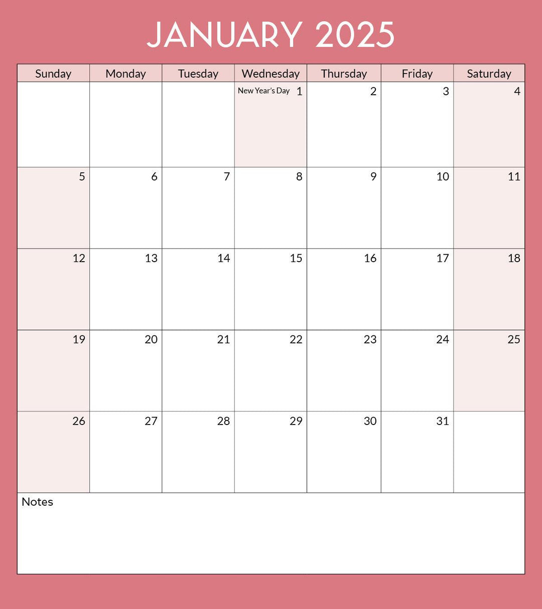 Toronto Calendar Page January 2025