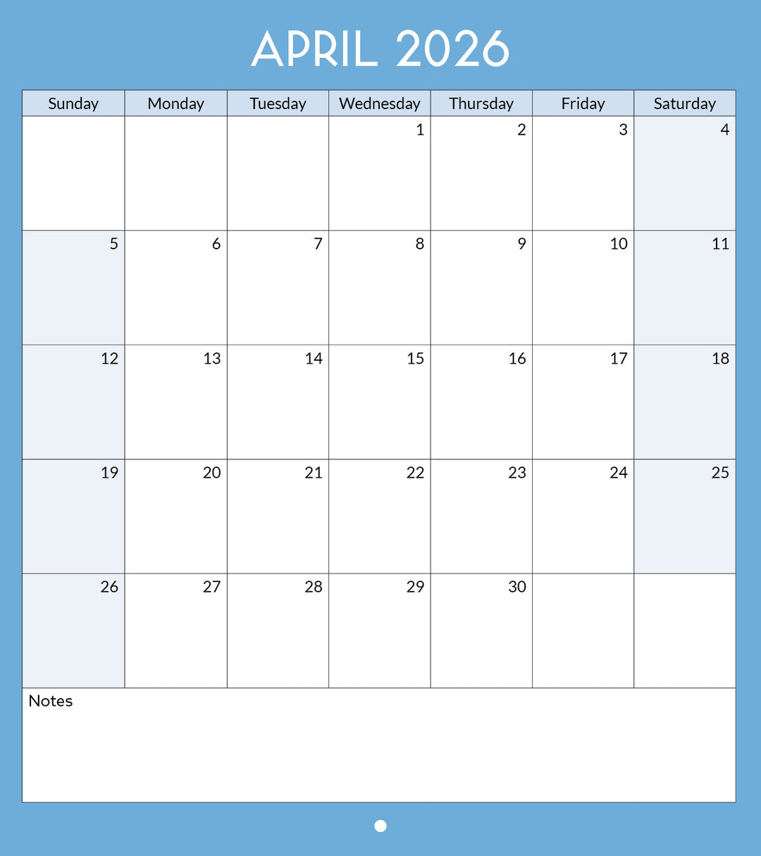 April 2026 calendar on a blue background