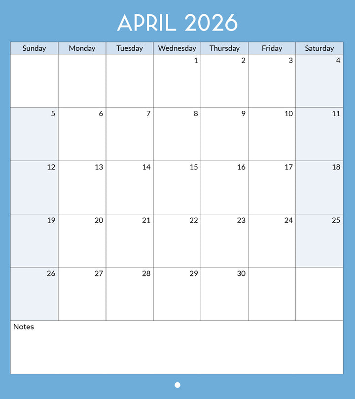 April 2026 calendar on a blue background