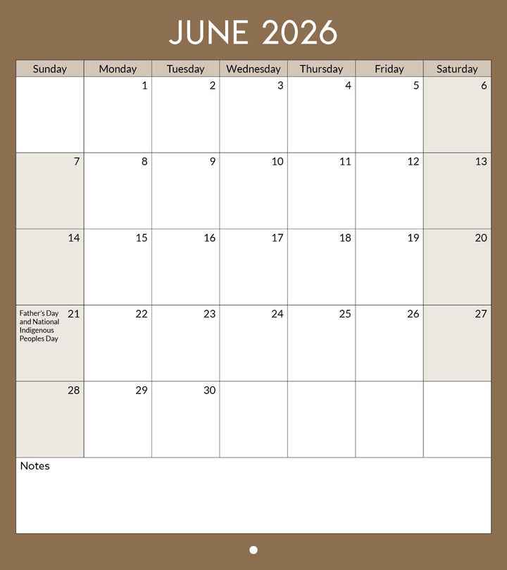 Calendar for June 2026 with a brown border